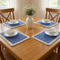 19" Set of Four Blue And Natural Solid With Border Cotton Placemats