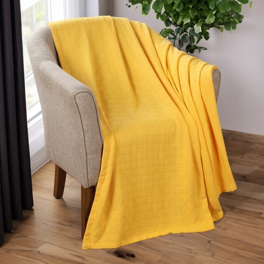 Twin Gold Cotton Basketweave Geometric Blanket
