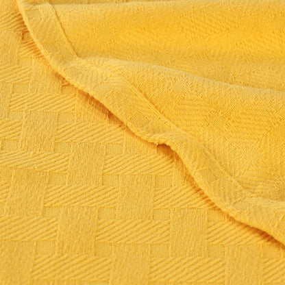 Twin Gold Cotton Basketweave Geometric Blanket
