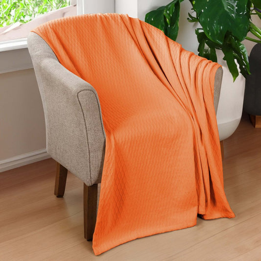 Queen Burnt Orange Cotton Woven Geometric Blanket