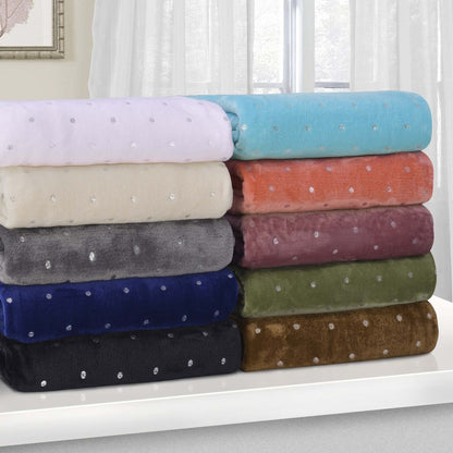 50" X 60" Light Blue And Silver Fleece Woven Polka Dots Plush Throw Blanket