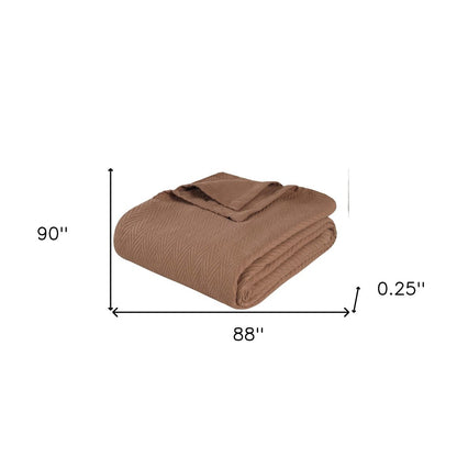 Queen Taupe Cotton Woven Chevron Blanket