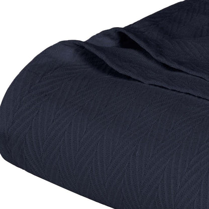 King Navy Blue Cotton Woven Chevron Blanket