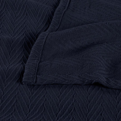 King Navy Blue Cotton Woven Chevron Blanket