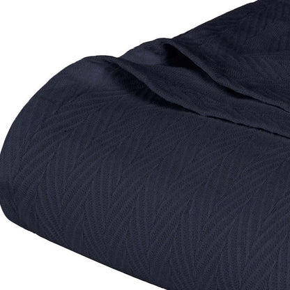 King Navy Blue Cotton Woven Chevron Blanket