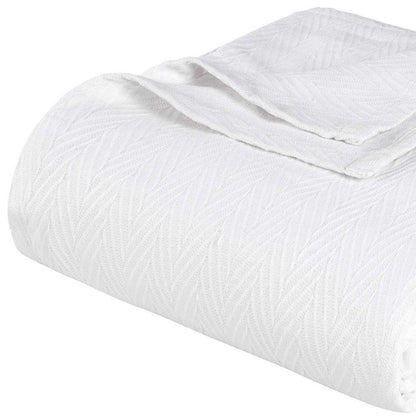 King White Cotton Woven Chevron Blanket