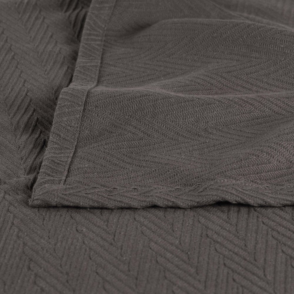 Twin Charcoal Cotton Woven Chevron Blanket
