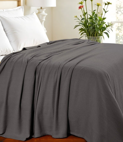 Twin Charcoal Cotton Woven Chevron Blanket