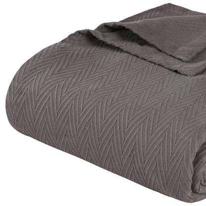 Twin Charcoal Cotton Woven Chevron Blanket