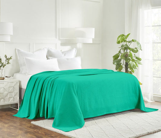 Queen Teal Cotton Waffle Weave Honeycomb Blanket