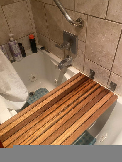 30" Brown Wall Mount Teak Rectangular Shower Bench