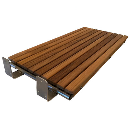 30" Brown Wall Mount Teak Rectangular Shower Bench