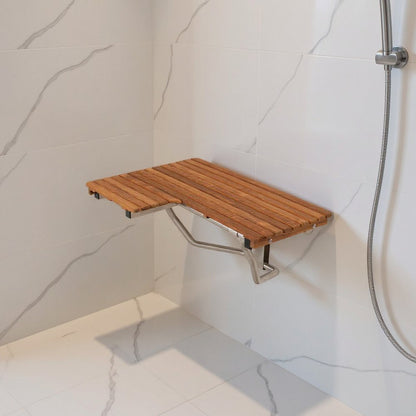 14" X 34" Brown Teak Wall Mount Rectangular Shower Bench
