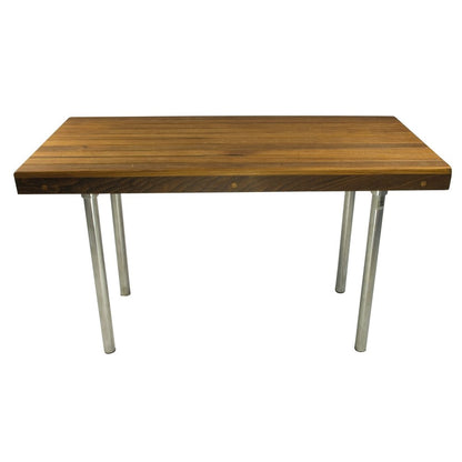 18" X 48" Brown Teak Wood And Stainless Steel Rectangular Shower Bench