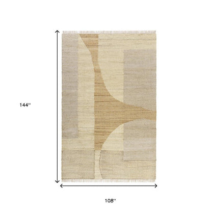 9' X 12' Natural and Ivory Abstract Hand Woven Area Rug