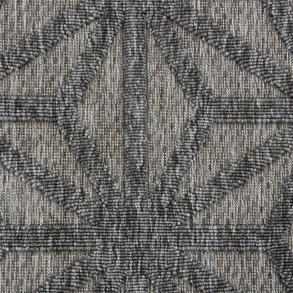 10' Dark Gray And Light Gray Geometric Indoor Outdoor Runner Rug