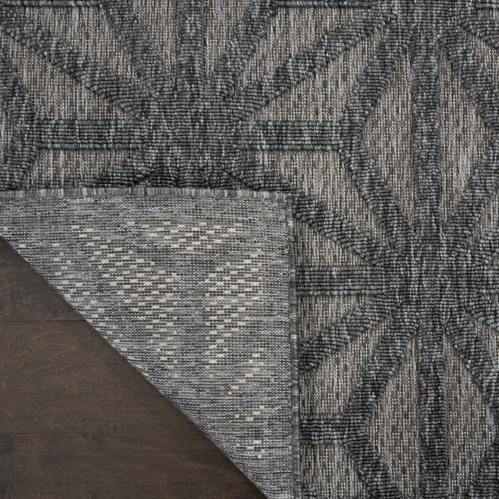 10' Dark Gray And Light Gray Geometric Indoor Outdoor Runner Rug
