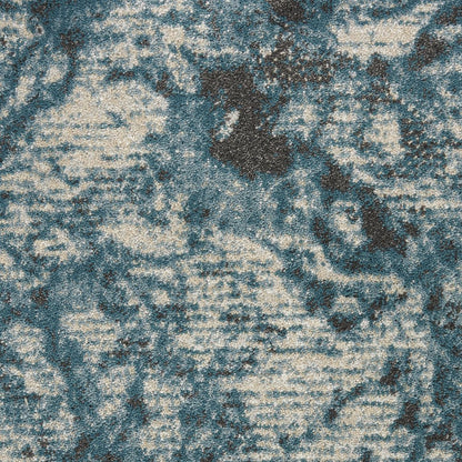 9' X 13' Ivory Teal Blue and Black Abstract Non Skid Area Rug