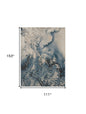 9' X 13' Ivory Teal Blue and Black Abstract Non Skid Area Rug