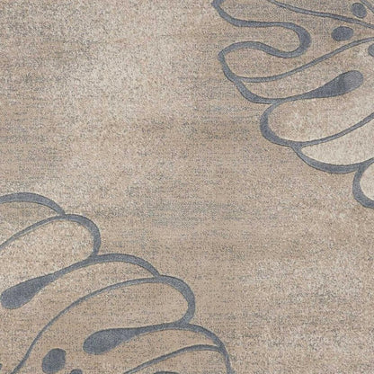9' X 13' Ivory Black and Gray Botanical Leaves Non Skid Area Rug