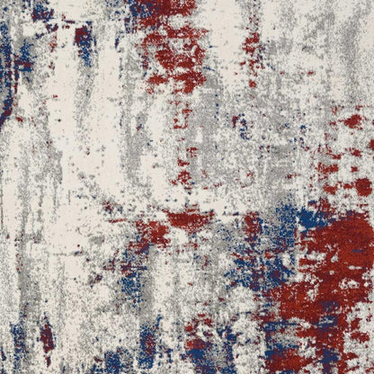 9' X 13' Ivory Red and Blue Abstract Non Skid Area Rug