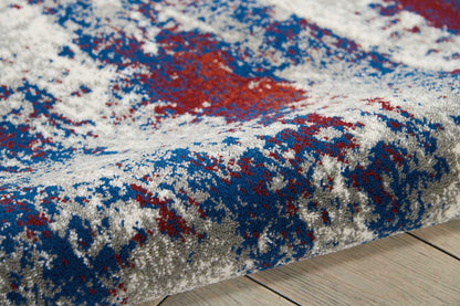 9' X 13' Ivory Red and Blue Abstract Non Skid Area Rug