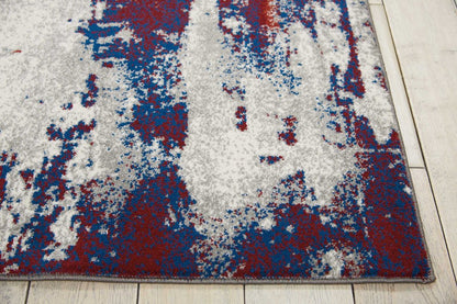 9' X 13' Ivory Red and Blue Abstract Non Skid Area Rug