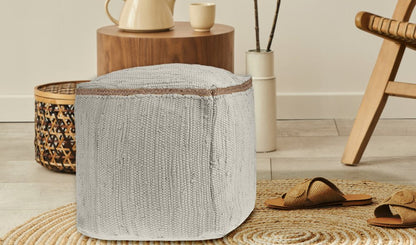18" Gray and Natural Cotton And Jute Cube Pouf Ottoman