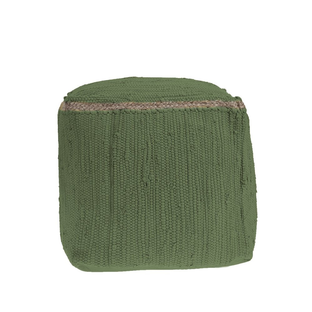 18" Gray and Natural Cotton And Jute Cube Pouf Ottoman