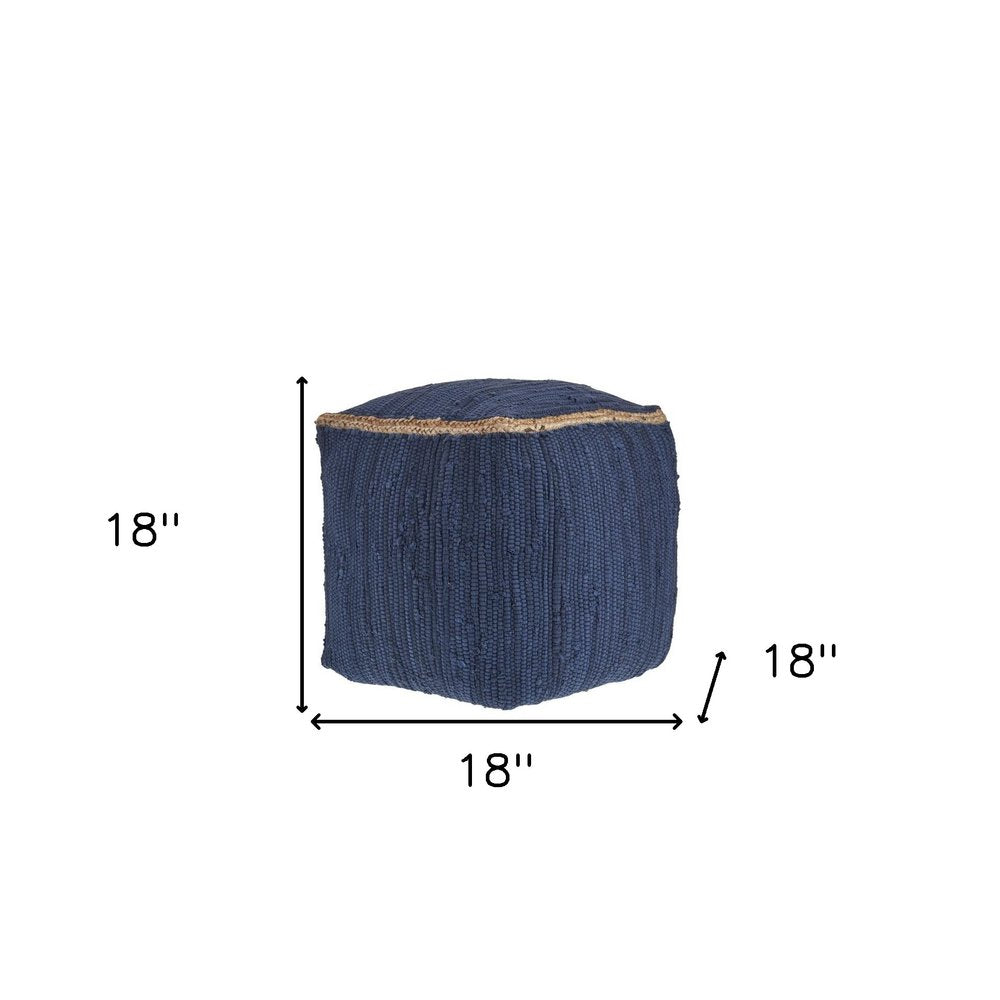 18" Gray and Natural Cotton And Jute Cube Pouf Ottoman