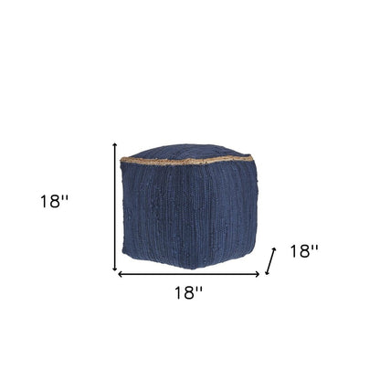 18" Gray and Natural Cotton And Jute Cube Pouf Ottoman