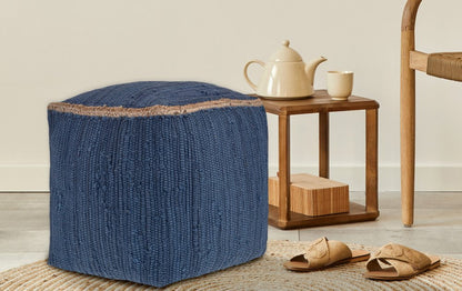 18" Gray and Natural Cotton And Jute Cube Pouf Ottoman