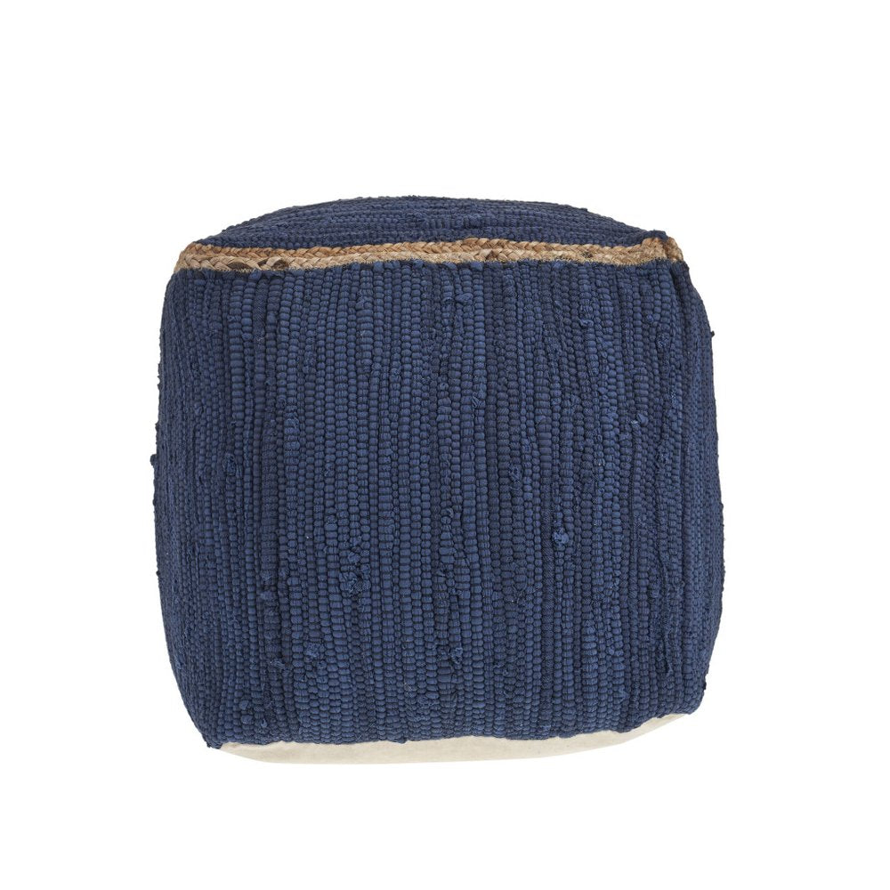 18" Gray and Natural Cotton And Jute Cube Pouf Ottoman