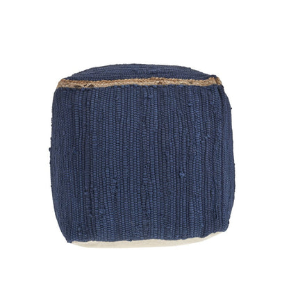 18" Gray and Natural Cotton And Jute Cube Pouf Ottoman