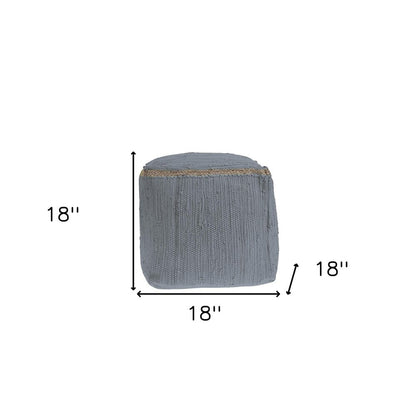 18" Gray and Natural Cotton And Jute Cube Pouf Ottoman