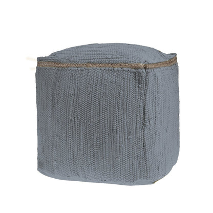 18" Gray and Natural Cotton And Jute Cube Pouf Ottoman