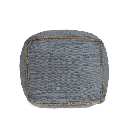 18" Gray and Natural Cotton And Jute Cube Pouf Ottoman