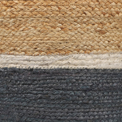 18" Natural And Gray Jute Blend Cylinder Striped Pouf Ottoman