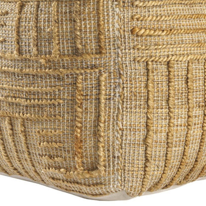 18" Natural Jute Blend Cube Striped Pouf Ottoman
