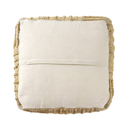 18" Natural Jute Blend Cube Striped Pouf Ottoman