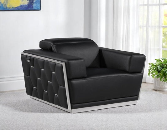 47" Black and Silver Italian Leather Club Chair