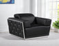 47" Black and Silver Italian Leather Club Chair
