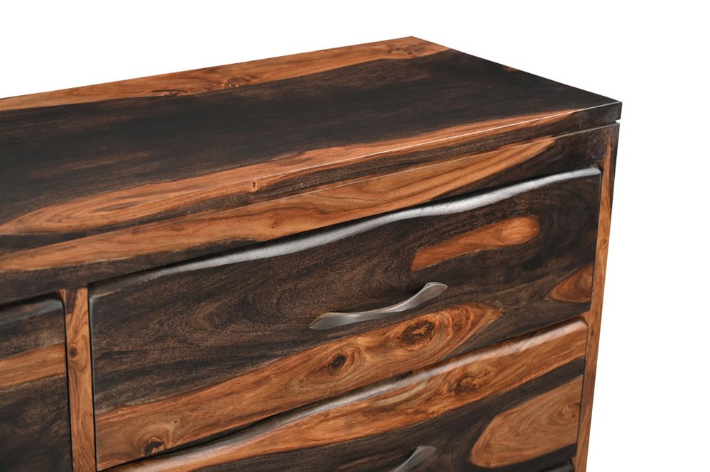 Cómoda doble de seis cajones con borde vivo de madera maciza marrón oscuro de 63"