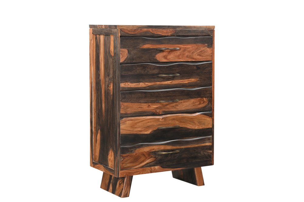 Cómoda doble de seis cajones con borde vivo de madera maciza marrón oscuro de 63"