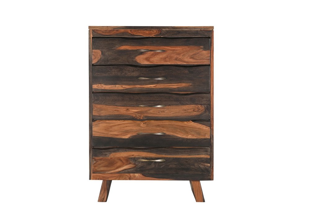 Cómoda doble de seis cajones con borde vivo de madera maciza marrón oscuro de 63"