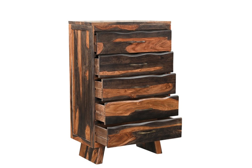 Cómoda doble de seis cajones con borde vivo de madera maciza marrón oscuro de 63"