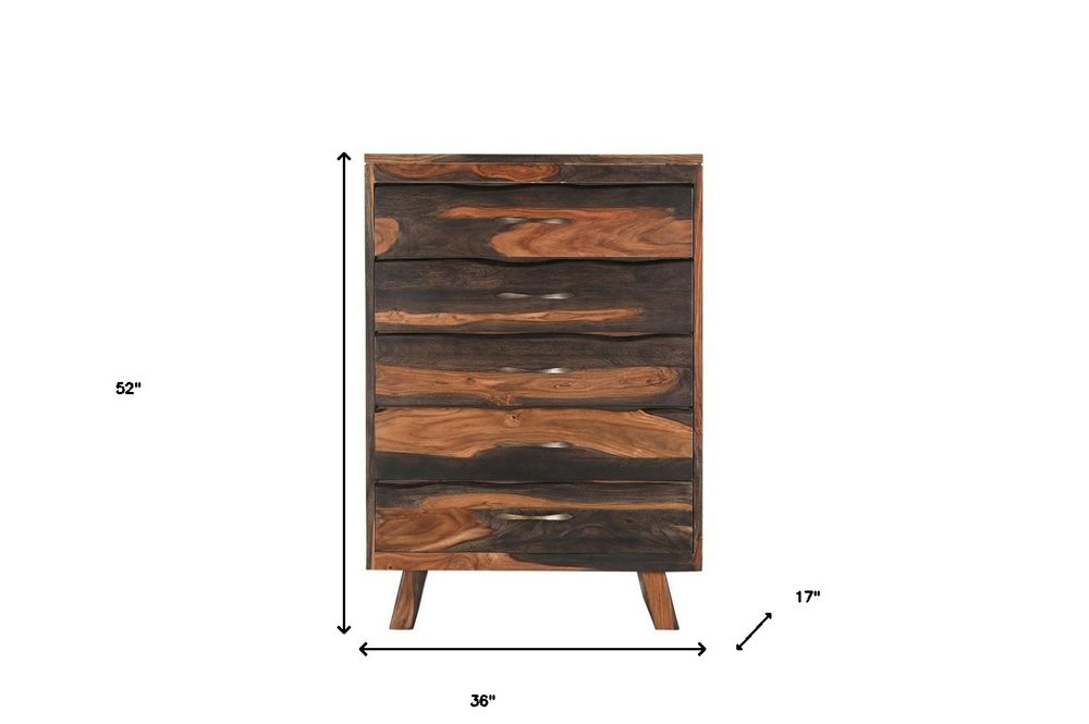 Cómoda doble de seis cajones con borde vivo de madera maciza marrón oscuro de 63"