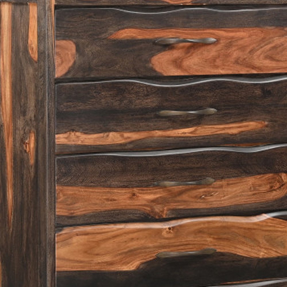 Cómoda doble de seis cajones con borde vivo de madera maciza marrón oscuro de 63"