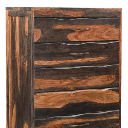 Cómoda doble de seis cajones con borde vivo de madera maciza marrón oscuro de 63"