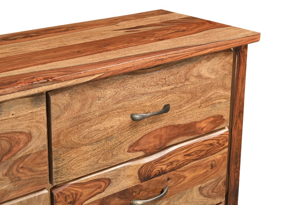 Cómoda doble de seis cajones con borde vivo de madera maciza marrón de 60"